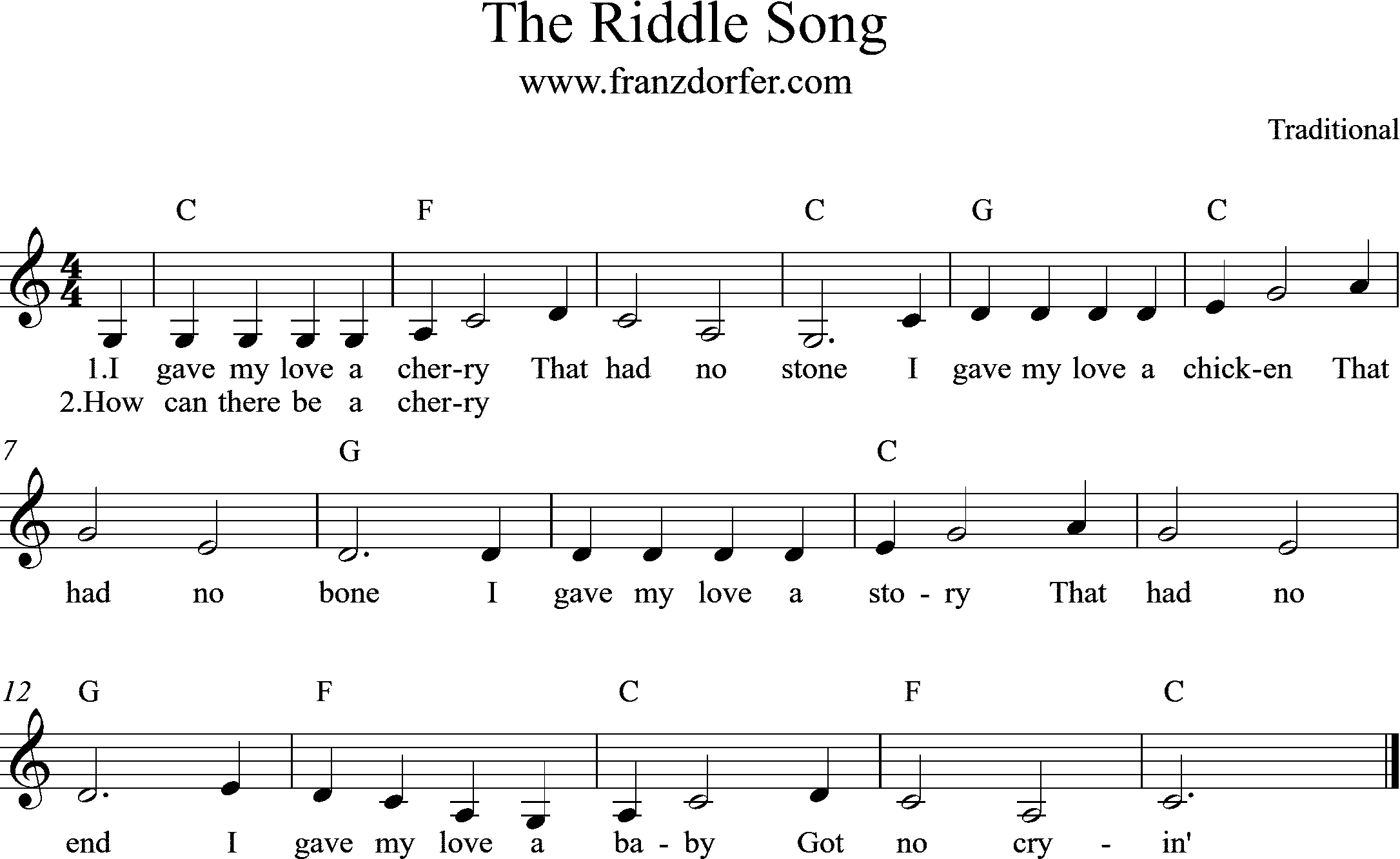 sheetmusic, The Riddle Song, C-Major